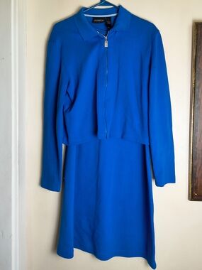 Vintage 90s Liz Claiborne 2 piece blue dress and jacket matching set